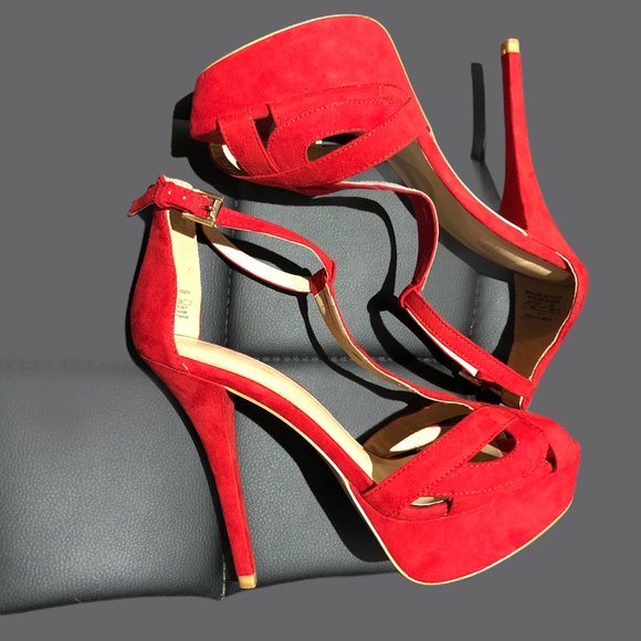 Zara Shoes - Zara Red High Heel Criss Cross Platform Sandal 9